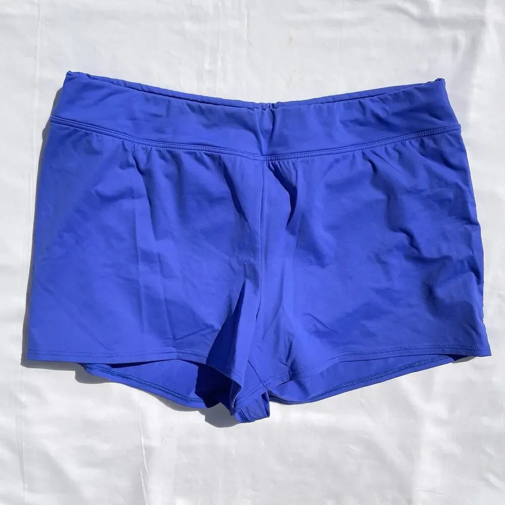 Lands' End Blue and White Tile-Print Tankini with Royal Blue Swim Shorts